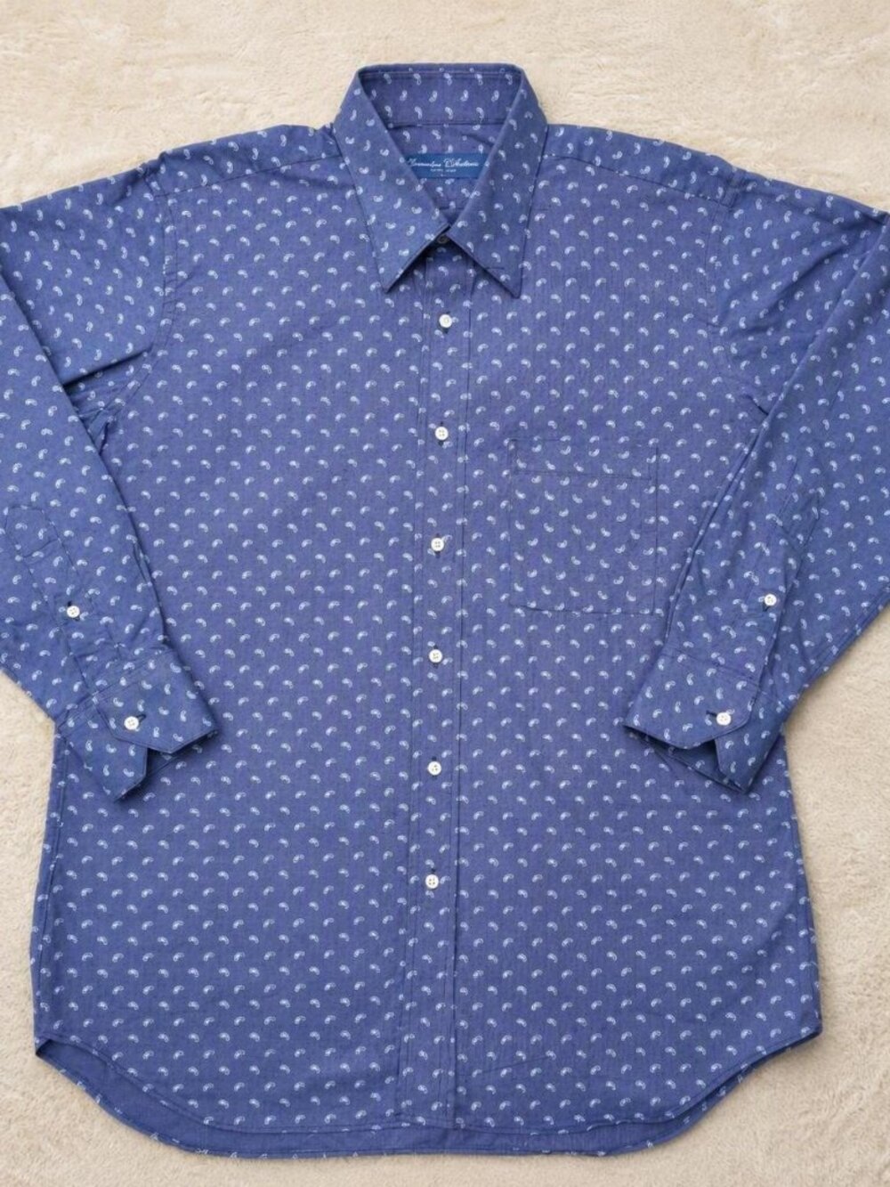 Tom James Executive Collection Mens Custom Shirt Blue Paisley Made USA L XL - Picture 3 of 7